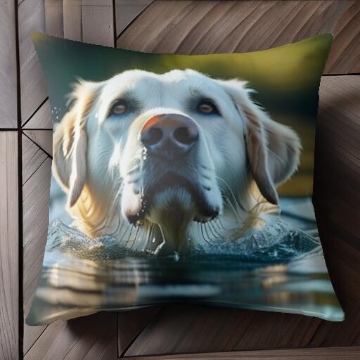 水 ゴールデンレトリバー 水面 クッションカバー 45×45cm アニマル柄 おしゃれ 可愛い クッション本体付き 正方形