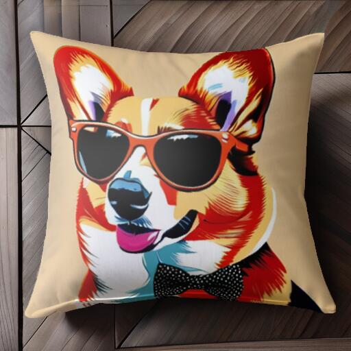 サングラス コーギー 蝶ネクタイ ポップアート クッションカバー 45×45cm アニマル柄 おしゃれ 可愛い クッション本体付き 正方形