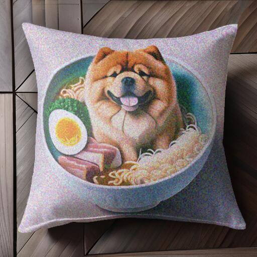 ラーメン チャウチャウ 卵 チャーシュー クッションカバー 45×45cm アニマル柄 おしゃれ 可愛い クッション本体付き 正方形