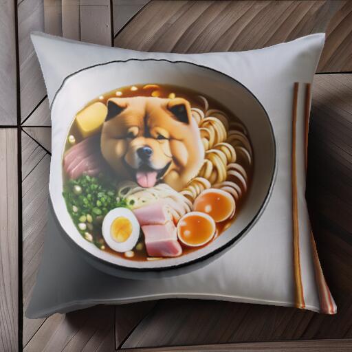 ラーメン チャウチャウ 卵 メンマ 海苔 クッションカバー 45×45cm アニマル柄 おしゃれ 可愛い クッション本体付き 正方形