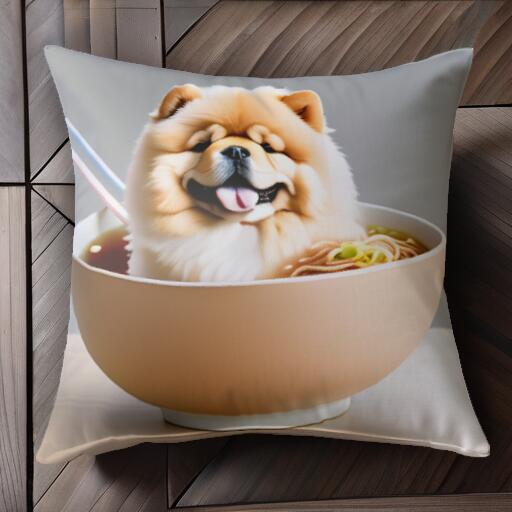 ラーメン チャウチャウ 麺 クッションカバー 45×45cm アニマル柄 おしゃれ 可愛い クッション本体付き 正方形