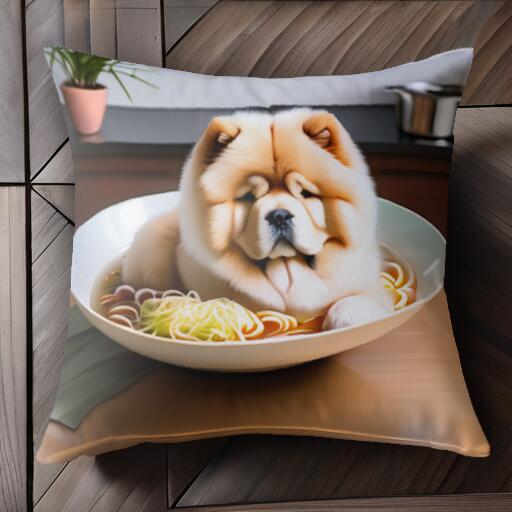 ラーメン チャウチャウ どんぶり 植物 鍋 クッションカバー 45×45cm アニマル柄 おしゃれ 可愛い クッション本体付き 正方形
