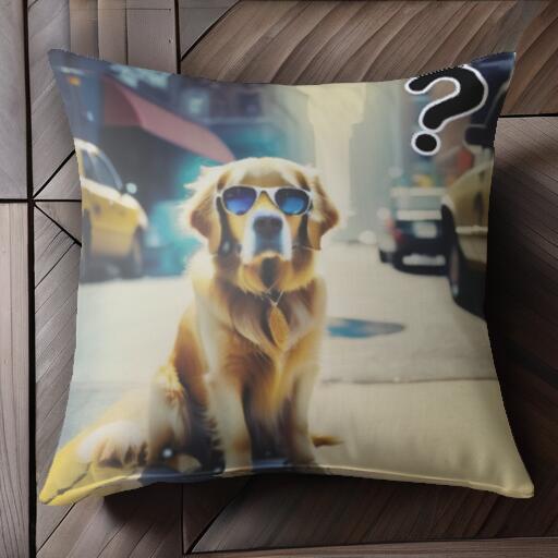 サングラス ゴールデンレトリバー タクシー ニューヨーク 都会 クッションカバー 45×45cm アニマル柄 おしゃれ 可愛い クッション本体付き 正方形