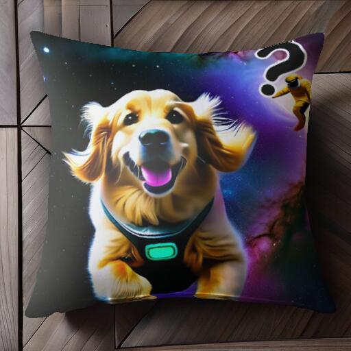 宇宙 ゴールデンレトリバー 宇宙飛行士 疑問符 クッションカバー 45×45cm アニマル柄 おしゃれ 可愛い クッション本体付き 正方形