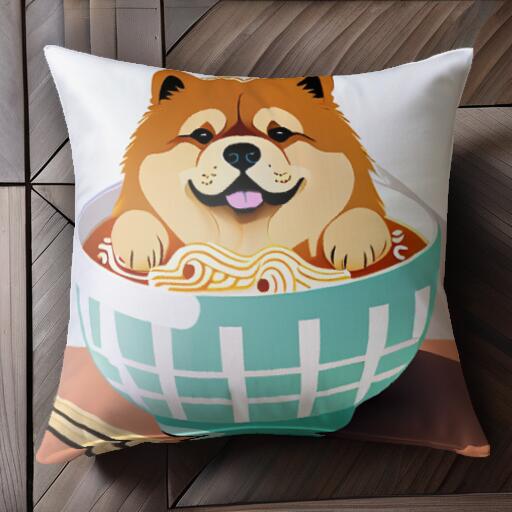 ラーメン チャウチャウ どんぶり 麺 箸 クッションカバー 45×45cm アニマル柄 おしゃれ 可愛い クッション本体付き 正方形