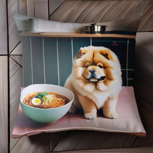 ラーメン チャウチャウ どんぶり クッションカバー 45×45cm アニマル柄 おしゃれ 可愛い クッション本体付き 正方形