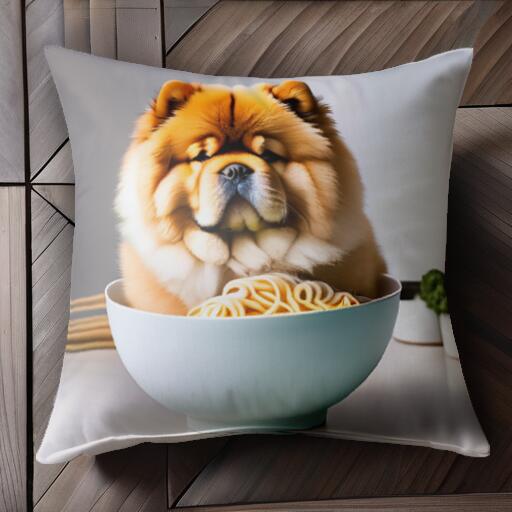 麺類 チャウチャウ ボウル クッションカバー 45×45cm アニマル柄 おしゃれ 可愛い クッション本体付き 正方形
