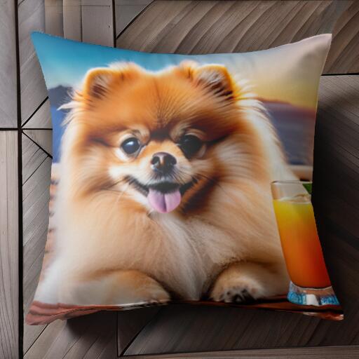 カクテル ポメラニアン 海 夕焼け クッションカバー 45×45cm アニマル柄 おしゃれ 可愛い クッション本体付き 正方形