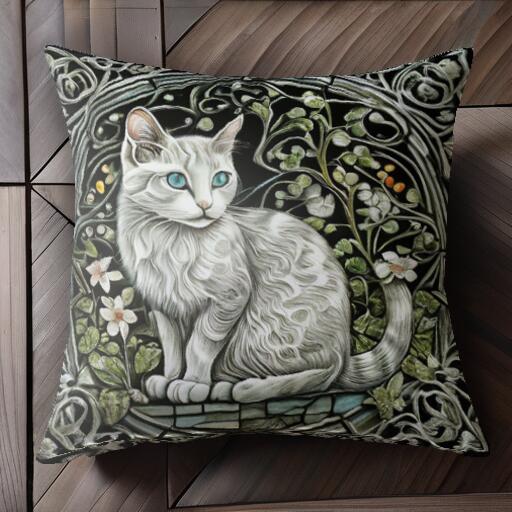 猫 花 植物 アート クッションカバー 45×45cm アニマル柄 おしゃれ 可愛い クッション本体付き 正方形