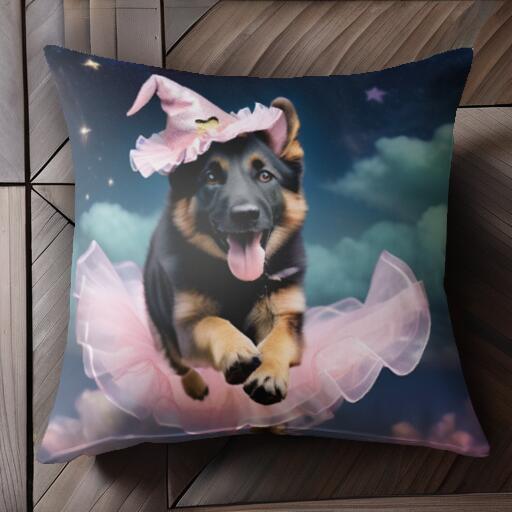 チュール ジャーマンシェパード 魔法使い帽子 星空 雲 クッションカバー 45×45cm アニマル柄 おしゃれ 可愛い クッション本体付き 正方形