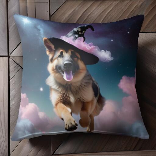 ハロウィン ジャーマンシェパード 魔法使いの帽子 星空 雲 クッションカバー 45×45cm アニマル柄 おしゃれ 可愛い クッション本体付き 正方形