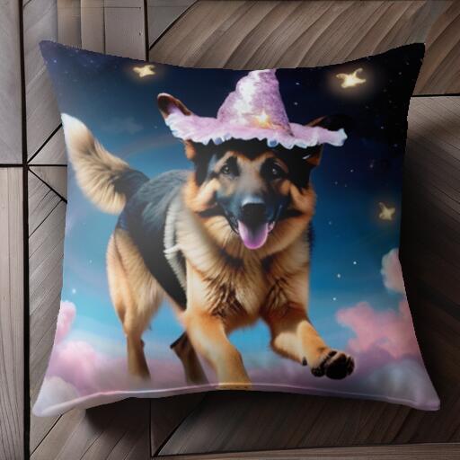 魔法使いの帽子 ジャーマンシェパード 星 雲 夜空 クッションカバー 45×45cm アニマル柄 おしゃれ 可愛い クッション本体付き 正方形