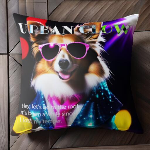 サングラス シェットランドシープドッグ ディスコ パーティー ネオン クッションカバー 45×45cm アニマル柄 おしゃれ 可愛い クッション本体付き 正方形