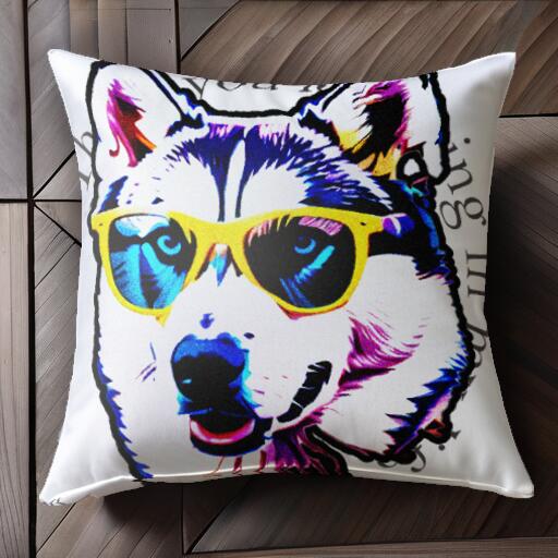 サングラス シベリアンハスキー クッションカバー 45×45cm アニマル柄 おしゃれ 可愛い クッション本体付き 正方形