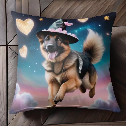 ハート ジャーマンシェパード 星 雲 魔法使いの帽子 クッションカバー 45×45cm アニマル柄 おしゃれ 可愛い クッション本体付き 正方形