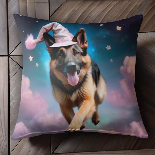 星 ジャーマンシェパード 雲 帽子 クッションカバー 45×45cm アニマル柄 おしゃれ 可愛い クッション本体付き 正方形