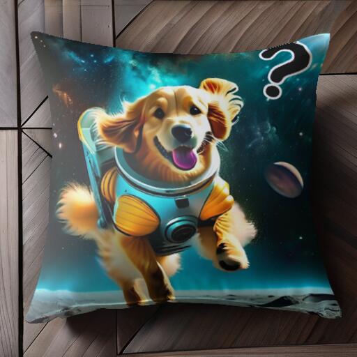宇宙 ゴールデンレトリバー 宇宙服 月面 クッションカバー 45×45cm アニマル柄 おしゃれ 可愛い クッション本体付き 正方形