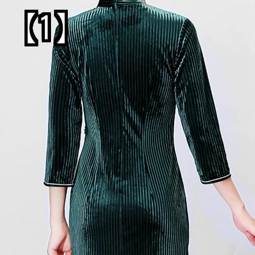ベルベット ワンピース ドレス レディース チャイナドレス リブ 長袖 七分袖 ハイネック 秋冬 高貴 グリーン ピンク スリム おしゃれ 大きいサイズ Theconnoisseurspk Com