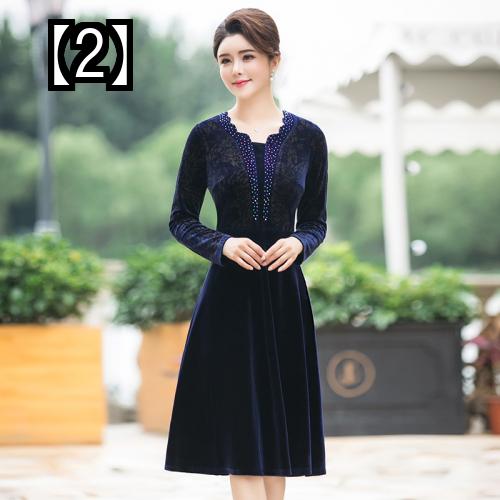 ベルベット ワンピース ドレス レディース 秋 エレガント 長袖 ひざ丈 女性 春秋 刺繍 フレア ワインレッド ネイビー 大きいサイズ Agam Tavniyot Co Il