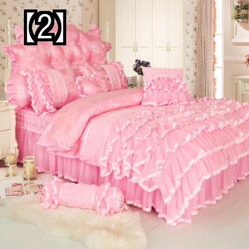 注目ブランド ベッドカバー 冬 セット フリル 姫 ベッドスカート 寝具 レース 綿 サテン ジャガード 白 ピンク 紫 韓国 おしゃれ Fucoa Cl