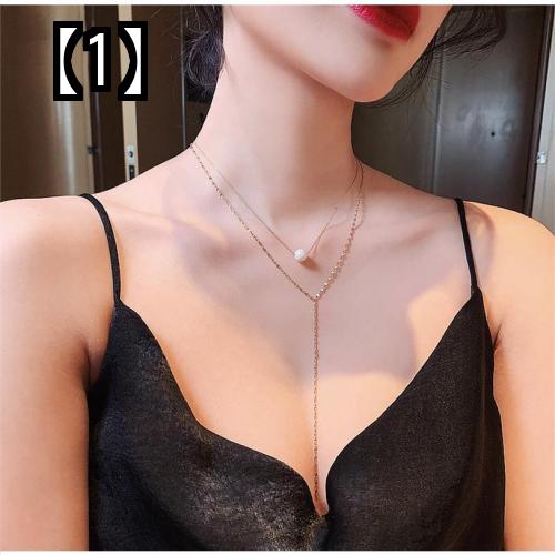 ブランド品専門の チョーカー レディース 黒 おしゃれ アクセサリー ネックレス ダブル チェーン シンプル パール ショート Fucoa Cl