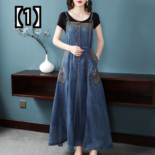 ワンピース デニム レディースファッション 夏 ロング丈 フリル ボタン ブルー キャミソール カジュアル インディゴブルー大きいサイズ Maf Gov Ws