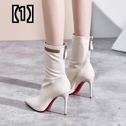 ショートブーツ レディース 靴 ミドル丈 ハイヒール おしゃれ エレガント オフホワイト ブラック 冬 ポインテッドトゥー バックジッパー お出かけ 休日 イベント 3r Mozambique Com