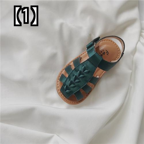 サンダル キッズ 女の子 痛くない 夏 ビーチ 韓国 男の子 柔らかい 編み シンプル カジュアル 緑 白 ブラウン ストラップ 新品同様