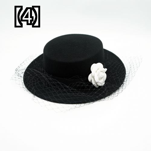 最安挑戦 エレガント 帽子 レディース 大人 上品 フレンチ レトロ メッシュ ウール 秋冬 白 花 リボン 黒 おしゃれ つば広 女優帽 Putdobebe Rs