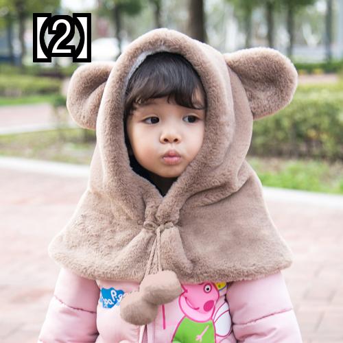 子供帽子マフラー一体型可愛いモコモコ手袋女の子暖かい防寒防風厚手ボア秋冬クマ白茶色ピンク柔らかい快適保温ポリエステル通気性