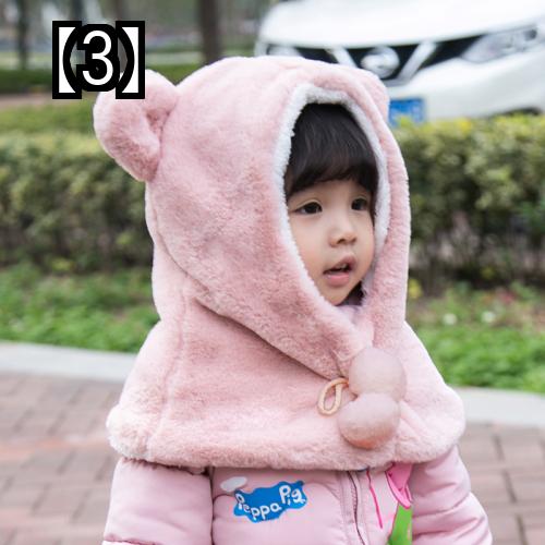 子供帽子マフラー一体型可愛いモコモコ手袋女の子暖かい防寒防風厚手ボア秋冬クマ白茶色ピンク柔らかい快適保温ポリエステル通気性