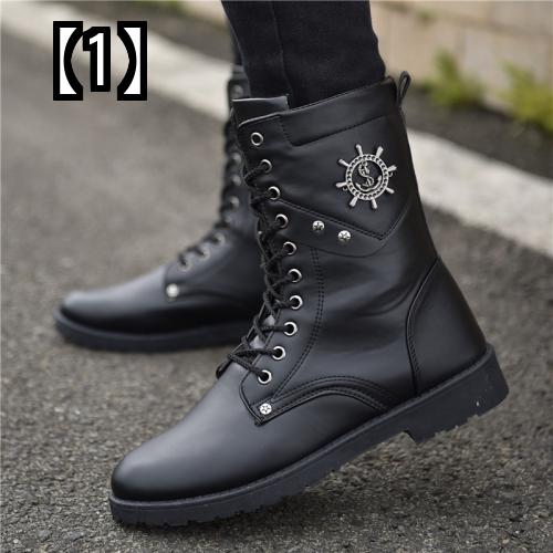 メンズブーツ ブラック カジュアル メンズシューズ レザーブーツ ミッドカットブーツ ツーリングシューズ ショートブーツ おしゃれ 誠実