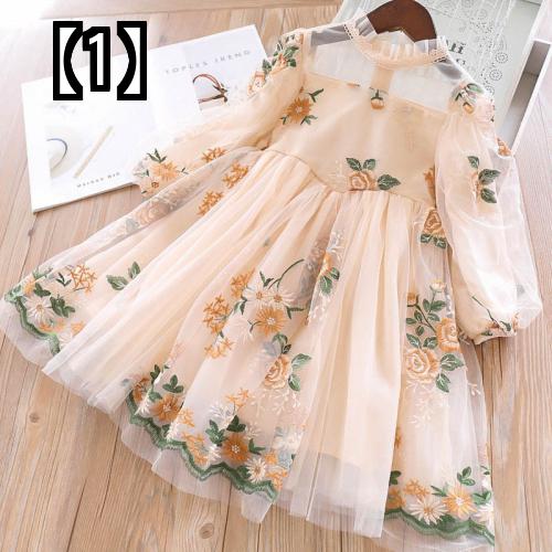 2364円 華麗 子供服 ワンピース キッズ ベビー かわいい 女の子 おしゃれ ファッション 長袖 ドレス 花 刺 プリンセスドレス パフスリーブ パレススタイル ウエスタン
