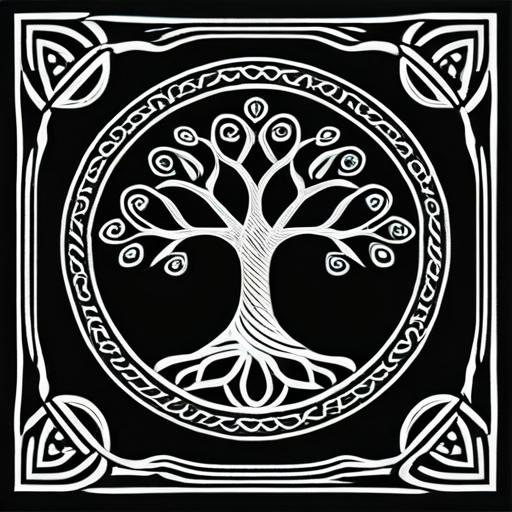 タロットクロス tarot 占い 神秘的 ケルティックノット 生命の樹 タペストリー おしゃれ 祭壇 撮影背景 正方形 グッズ アクセサリー 黒 白 模様 デザイン 図柄 アート 装飾 木 生命の木 紋様 装飾 シンボル アート｜フロントップ店