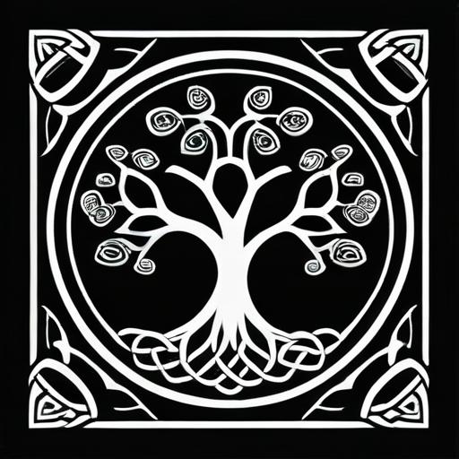 タロットクロス tarot 占い 神秘的 ケルティックノット 生命の樹 タペストリー おしゃれ 祭壇 撮影背景 正方形 グッズ アクセサリー 黒 白 模様 デザイン 図柄 アート 装飾 木 生命の木 紋様 装飾 シンボル アート｜フロントップ店