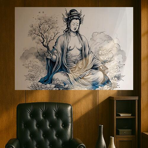 楽天市場】【在庫限り】風水 タペストリー 座禅菩薩 観音菩薩 仏像 後