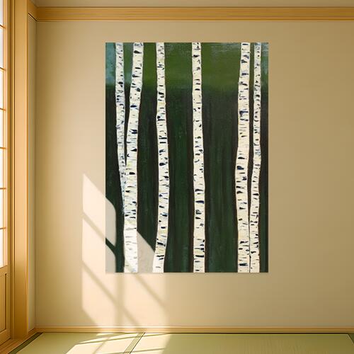 白樺 木 森 自然 絵画 タペストリー インテリア 縦長 北欧 韓国 大判 大型 布製 壁飾り 巨大 壁掛け 大きい 撮影背景 長方形 特大 白 緑 黒