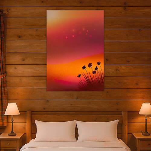 夕焼け 花 草 風景 癒し タペストリー 絵画 インテリア 縦長 北欧 大判 大型 布製 壁飾り 巨大 壁掛け 大きい 撮影背景 長方形 特大 オレンジ 赤 ベージュ