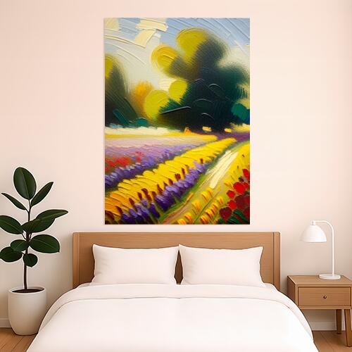 風景 花畑 油絵 自然 印象派 タペストリー 絵画 インテリア 縦長 北欧 大判 大型 布製 壁飾り 巨大 壁掛け 大きい 撮影背景 長方形 特大 黄色 紫 赤