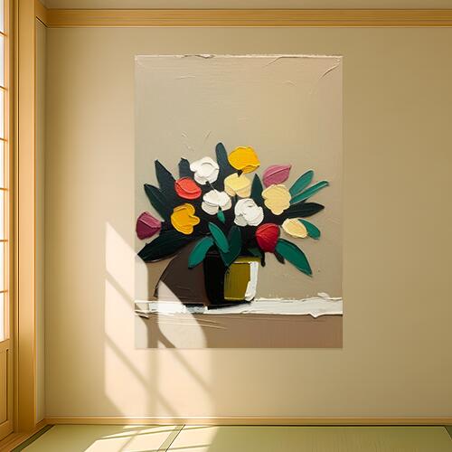 花 静物 油絵 ポップアート インテリア タペストリー 絵画 縦長 北欧 大判 大型 布製 壁飾り 巨大 壁掛け 大きい 撮影背景 長方形 特大 白 黄色 赤