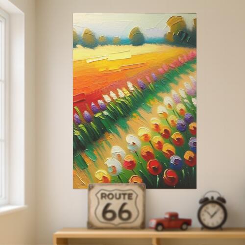 花畑 油絵 風景画 春 カラフル タペストリー 絵画 インテリア 縦長 北欧 大判 大型 布製 壁飾り 巨大 壁掛け 大きい 撮影背景 長方形 特大 赤 オレンジ 黄色