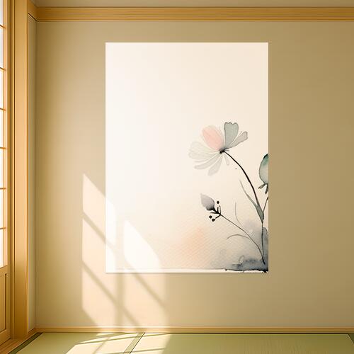 花 水彩 淡彩 和 静寂 タペストリー 絵画 インテリア 縦長 北欧 大判 大型 布製 壁飾り 巨大 壁掛け 大きい 撮影背景 長方形 特大 白 ピンク グレー