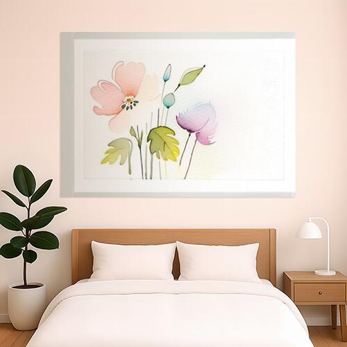花 水彩画 植物 アート 絵画 タペストリー インテリア 横長 北欧 大判 大型 布製 壁飾り 巨大 壁掛け 大きい 撮影背景 長方形 特大 ピンク 紫 緑