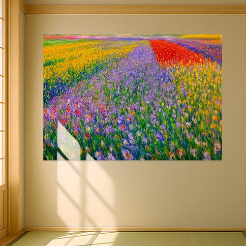花畑 花 風景 自然 カラフル タペストリー 絵画 インテリア 横長 北欧 大判 大型 布製 壁飾り 巨大 壁掛け 大きい 撮影背景 長方形 特大 黄色 紫 赤