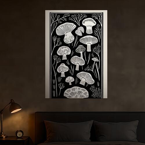 キノコ 植物 自然 森 イラスト タペストリー きのこ グッズ 絵画 インテリア 縦長 北欧 大判 大型 布製 壁飾り 巨大 壁掛け 大きい 撮影背景 長方形 特大 白 黒