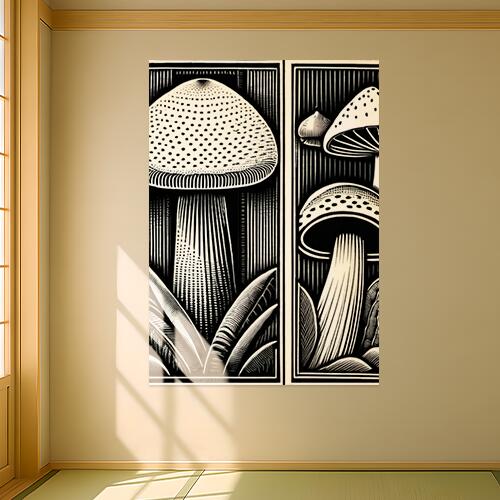 キノコ 植物 アート 版画 装飾 タペストリー きのこ グッズ 絵画 インテリア 縦長 北欧 大判 大型 布製 壁飾り 巨大 壁掛け 大きい 撮影背景 長方形 特大 白 黒
