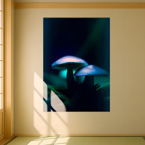 キノコ 菌類 自然 森 暗闇 タペストリー きのこ グッズ 絵画 インテリア 縦長 北欧 大判 大型 布製 壁飾り 巨大 壁掛け 大きい 撮影背景 長方形 特大 青 紺 黒