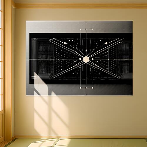 抽象画 幾何学模様 ミニマリズム 未来 テクノロジー タペストリー 宇宙 インテリア グッズ 横長 大判 大型 布製 壁飾り 巨大 壁掛け 大きい 撮影背景 長方形 特大 黒 白 グレー