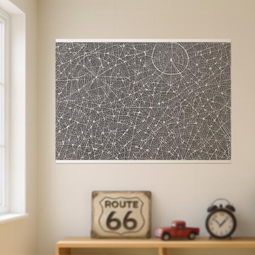 抽象画 線画 幾何学模様 モノクロ アート タペストリー 宇宙 インテリア グッズ 横長 大判 大型 布製 壁飾り 巨大 壁掛け 大きい 撮影背景 長方形 特大 黒 白