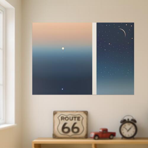夜空 月 星 グラデーション ミニマル タペストリー 宇宙 インテリア グッズ 横長 大判 大型 布製 壁飾り 巨大 壁掛け 大きい 撮影背景 長方形 特大 青 紺 ベージュ